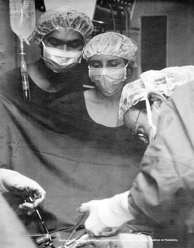 Students watching a surgeon operate at Footscray in 1994.